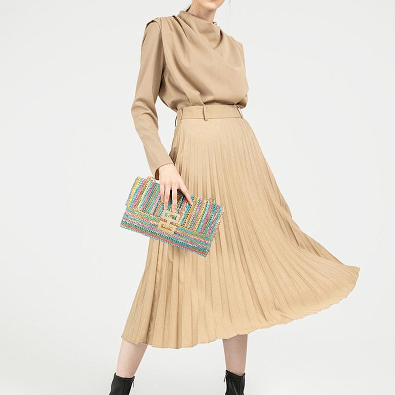 Gets Straw Clutch Purse for Women, Woven Beach Bag Summer Corssbody Purse Small Rattan Shoulder Bag for Travel | Hand-woven, Summer Beach, Envelope, Hand-woven, Summer Beach, Envelope - Image 3